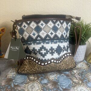 Myra Handmade Western Bohemian Shoulder Bag-Embossed Leather Detachable Strap